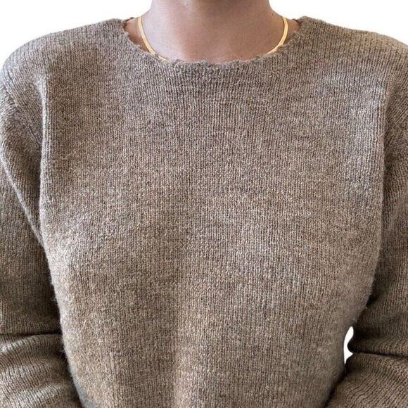 Vintage J. Jill Tan Brown Alpaca Wool Blend Cropped Boxy Ruffle Sweater Sz M - Picture 4 of 7